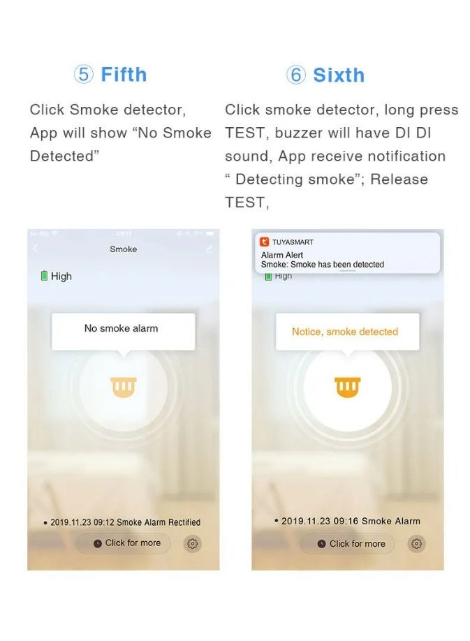 WiFi Smoke Detector with App Control, Remote Alarm and SMS Notification, 80dB Audible Alert, Ultra Low Power Maze Technology, Smart Smoke Alarm Detector Tuya APP - Image 4